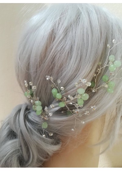 Дизайнерски фуркети украса за коса с кристали Сваровски в цвят Мента Tender Clovers by Rosie